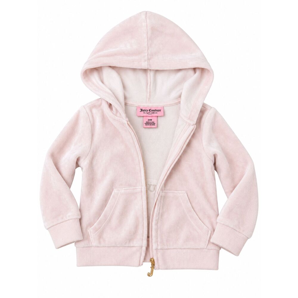 Juicy Couture Kids Pink Velour Zip Hoodie 24M Crown Logo Y2K Tracksuit Jacket